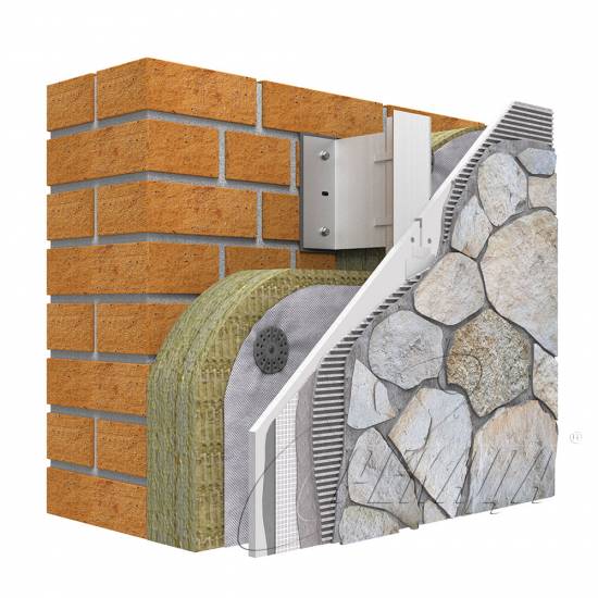 Фасадные системы - Подсистема алюминиевая Из камня Наклейка на панель Скрытый способ Вертикальная подконструкция